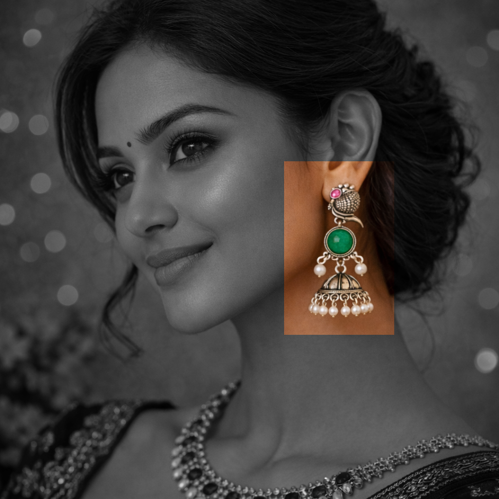 Oxidized Peacock Design Jhumkey with Pearl Drops