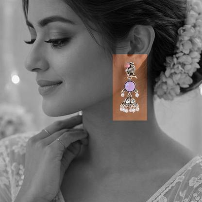 Oxidized Peacock Design Jhumkey with Pearl Drops