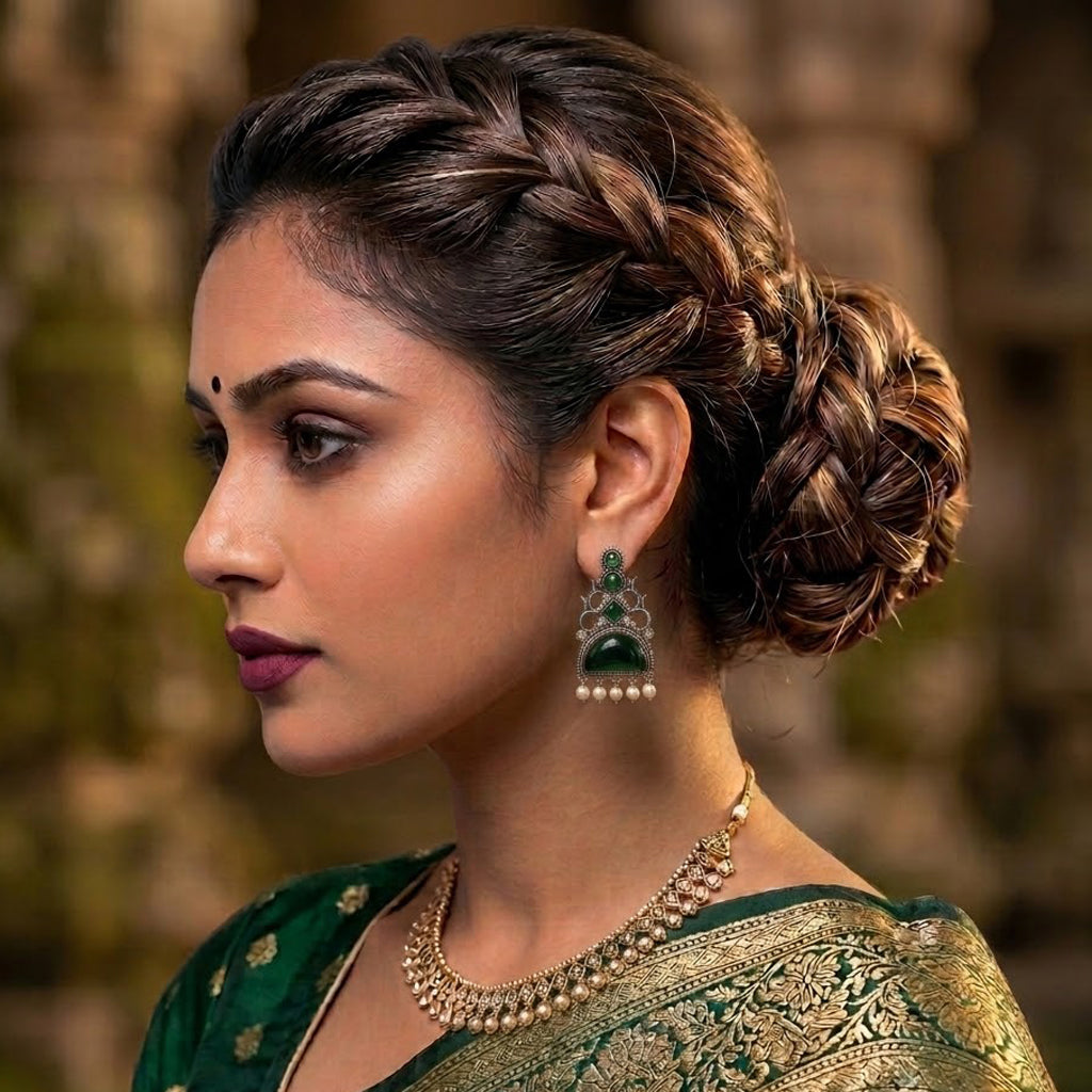 Oxidized Statement Jhumkey with Color Stone & Pearl Drops