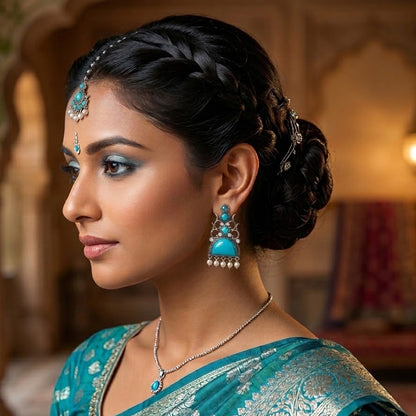 Oxidized Statement Jhumkey with Color Stone & Pearl Drops
