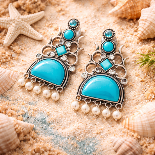 Oxidized Statement Jhumkey with Color Stone & Pearl Drops