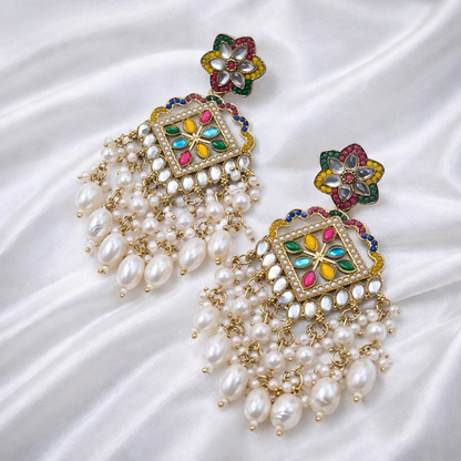 Royal Multi-Color Pearl Drop Statement Earrings