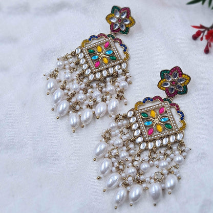 Royal Multi-Color Pearl Drop Statement Earrings