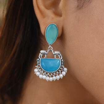 Elegant Oxidized Pearl Drop Statement Earrings