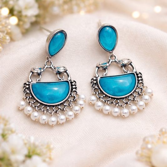 Elegant Oxidized Pearl Drop Statement Earrings