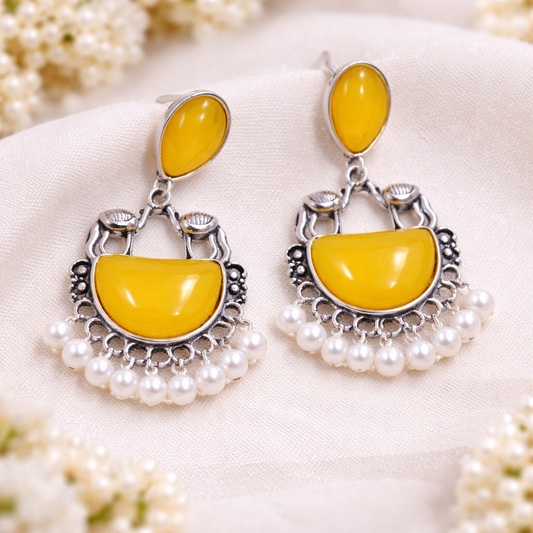 Elegant Oxidized Pearl Drop Statement Earrings