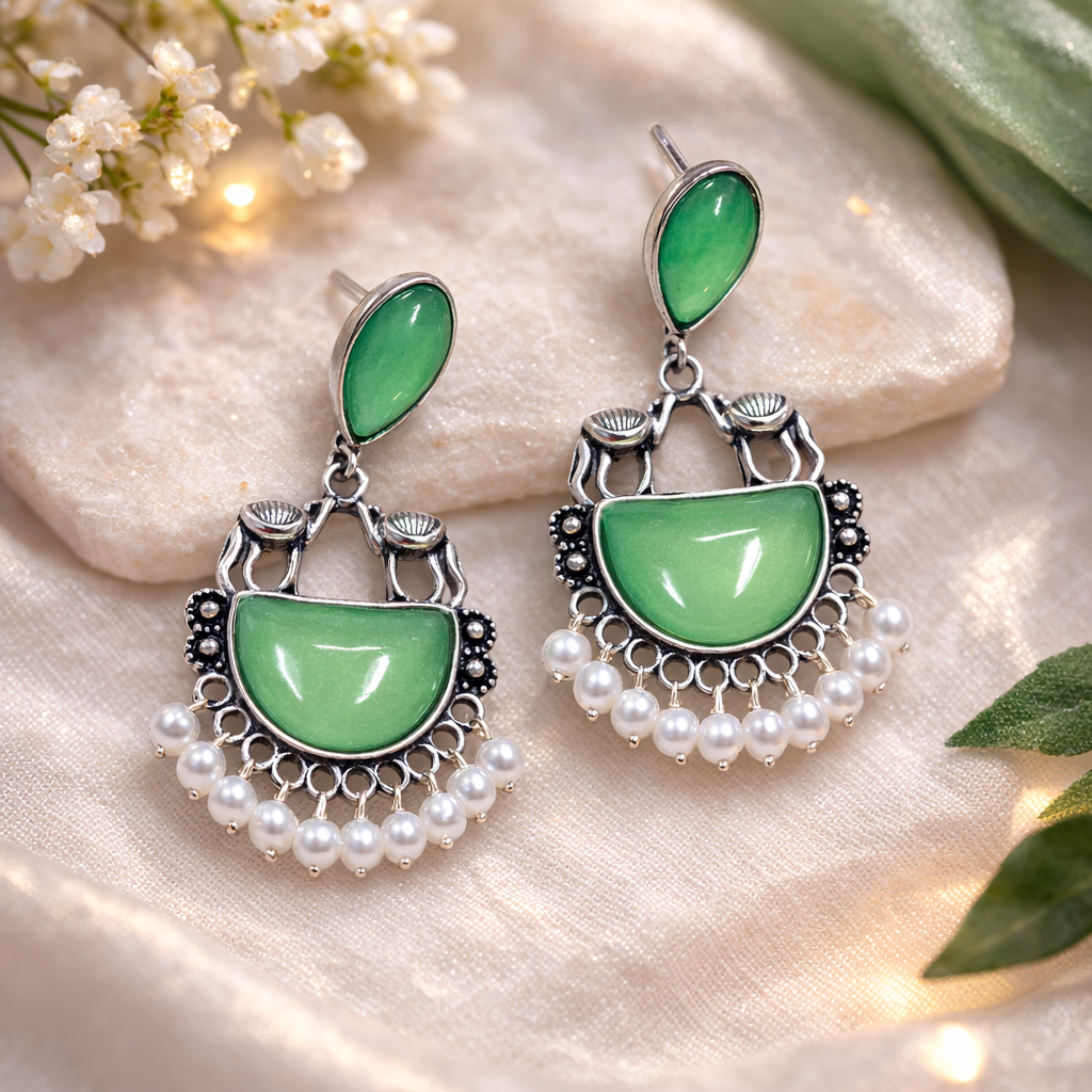 Elegant Oxidized Pearl Drop Statement Earrings