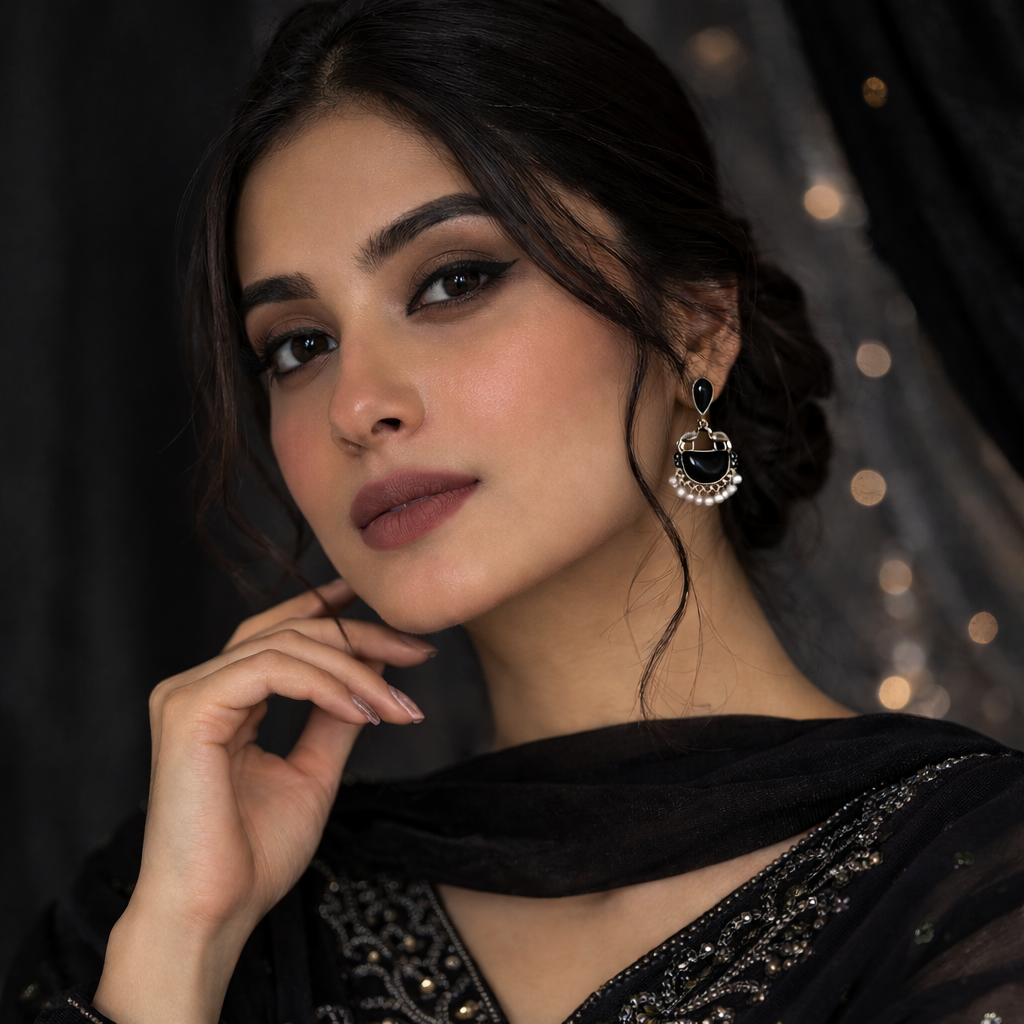 Elegant Oxidized Pearl Drop Statement Earrings