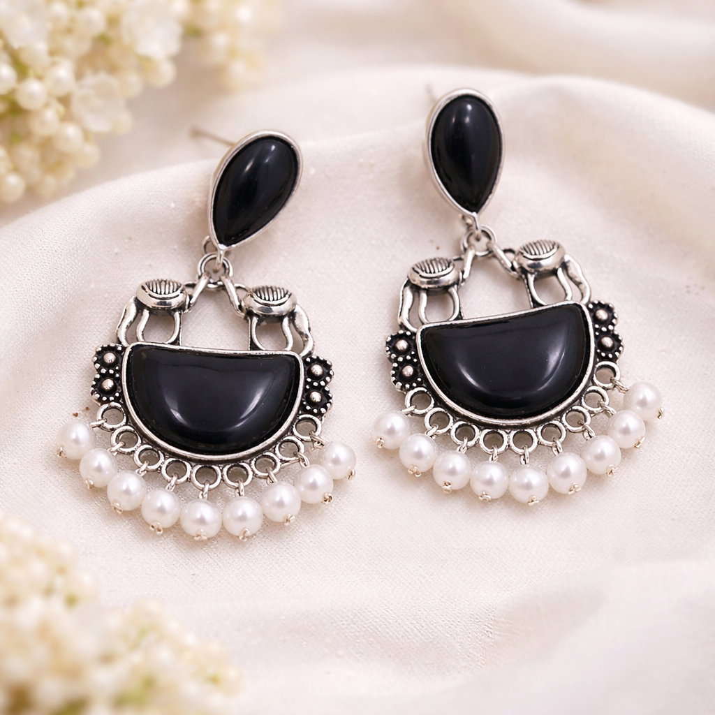 Elegant Oxidized Pearl Drop Statement Earrings