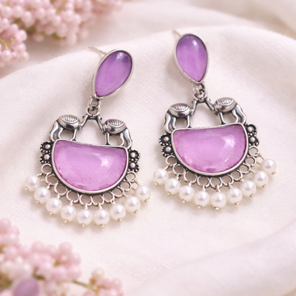 Elegant Oxidized Pearl Drop Statement Earrings