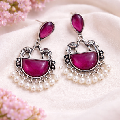 Elegant Oxidized Pearl Drop Statement Earrings