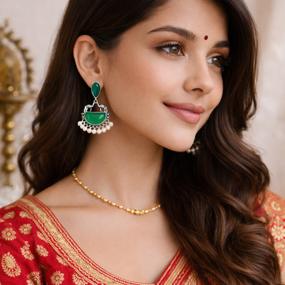 Elegant Oxidized Pearl Drop Statement Earrings