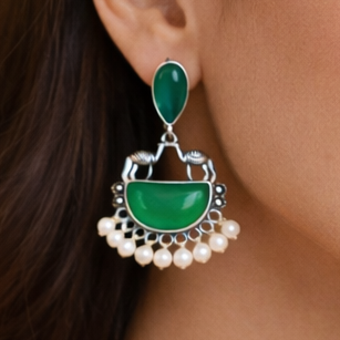 Elegant Oxidized Pearl Drop Statement Earrings