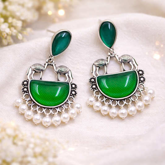 Elegant Oxidized Pearl Drop Statement Earrings