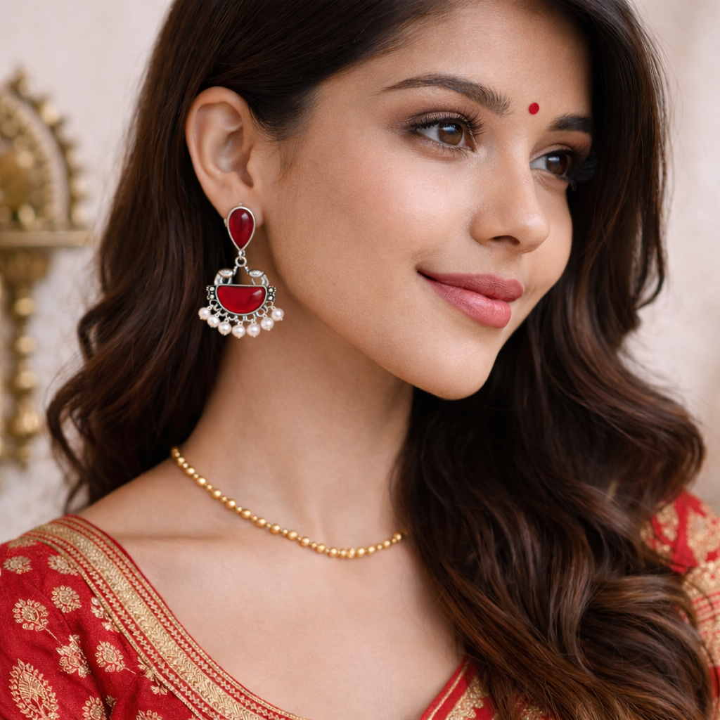 Elegant Oxidized Pearl Drop Statement Earrings
