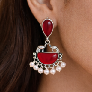 Elegant Oxidized Pearl Drop Statement Earrings
