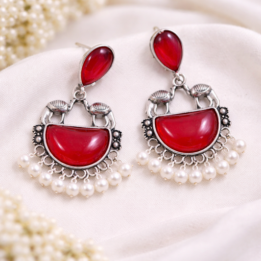 Elegant Oxidized Pearl Drop Statement Earrings