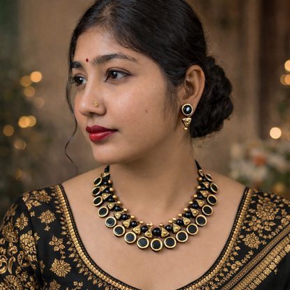 Haritika Black Gold Terracotta Necklace Set