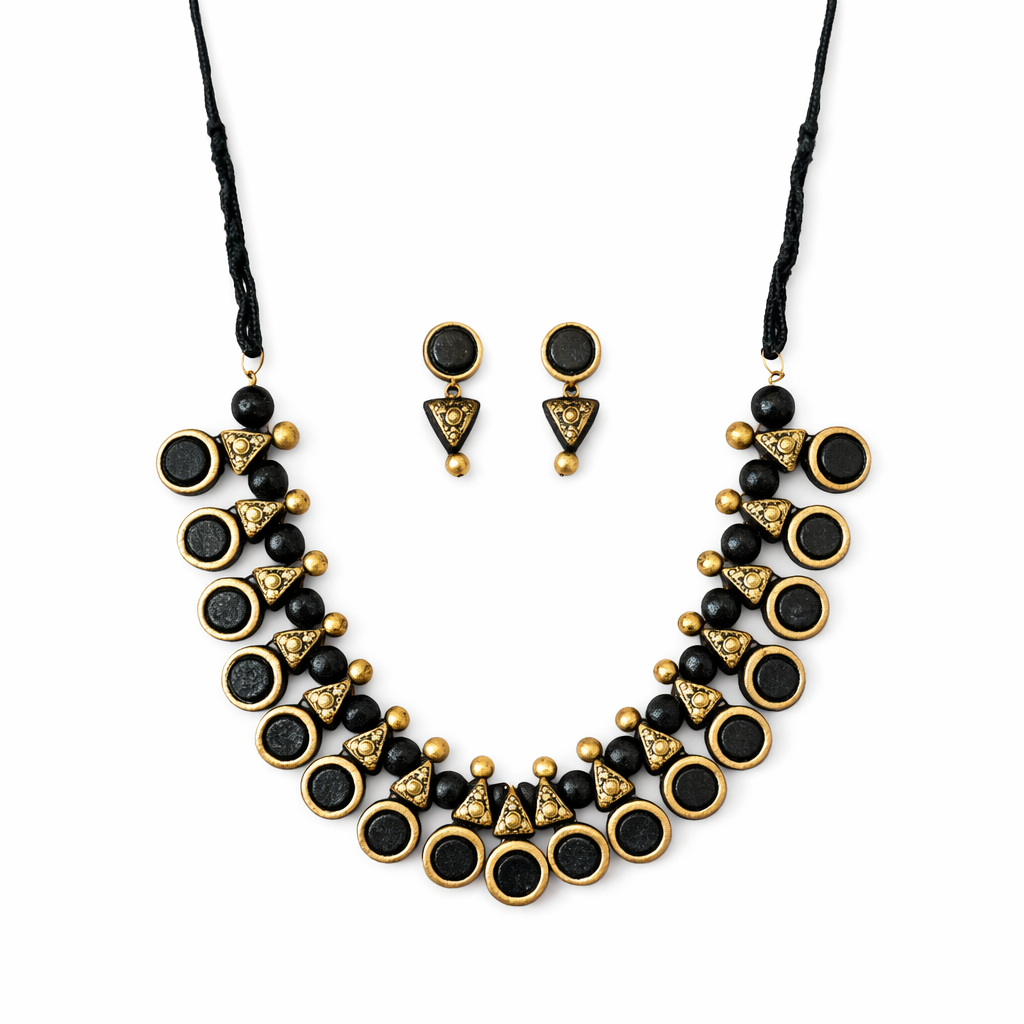 Haritika Black Gold Terracotta Necklace Set