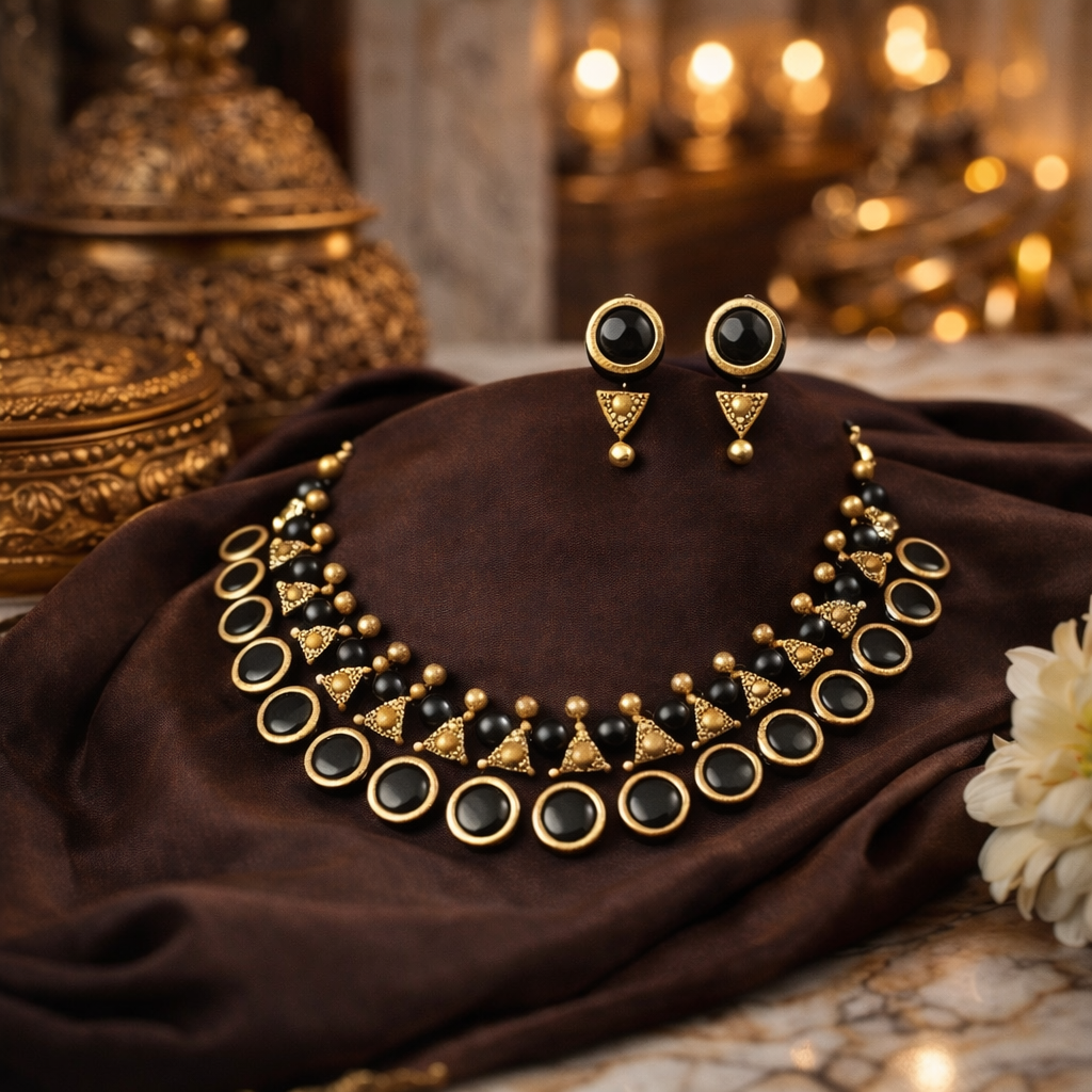 Haritika Black Gold Terracotta Necklace Set