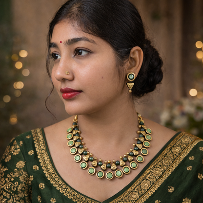 Haritika Green Gold Terracotta Necklace Set
