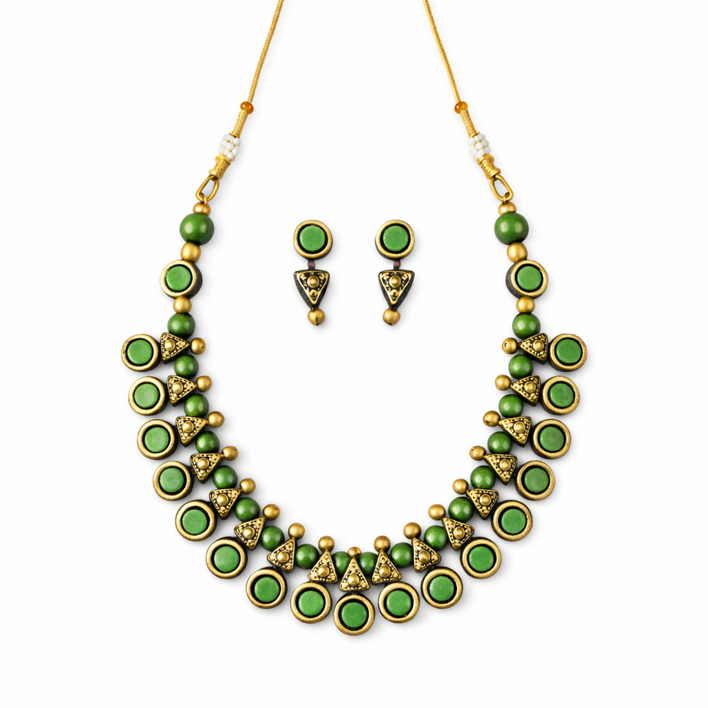Haritika Green Gold Terracotta Necklace Set