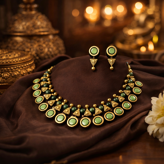 Haritika Green Gold Terracotta Necklace Set