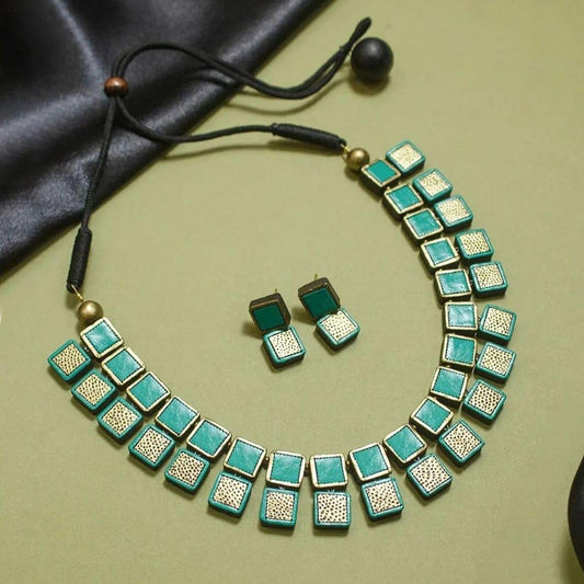 Meghanshi Teal Green Terracotta Necklace Set