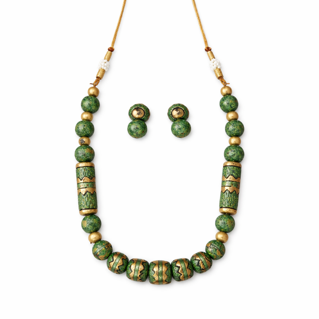 Vanshika Olive Green Terracotta Necklace Set
