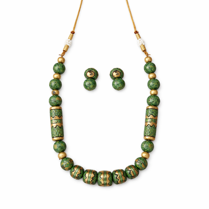 Vanshika Olive Green Terracotta Necklace Set