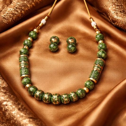 Vanshika Olive Green Terracotta Necklace Set