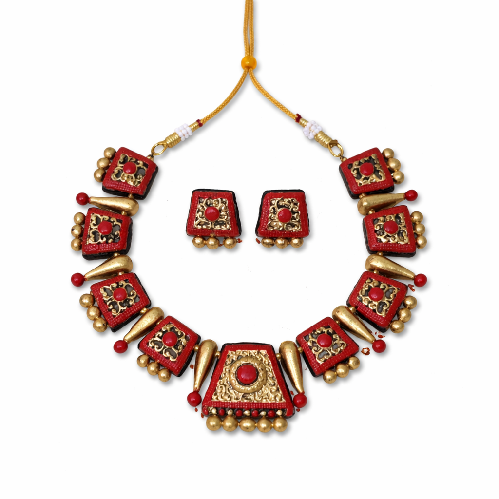 Raktima Red-Gold Terracotta Necklace Set