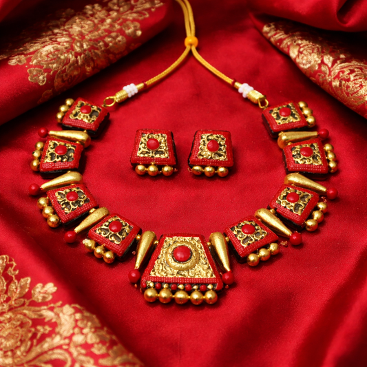 Raktima Red-Gold Terracotta Necklace Set
